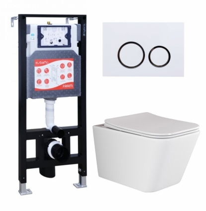 Комплект 3 в 1 инсталляция ESBANO FRAM + Унитаз подвесной Ceramica Nova Metric Rimless CN3007 + кнопка белая глянцевая