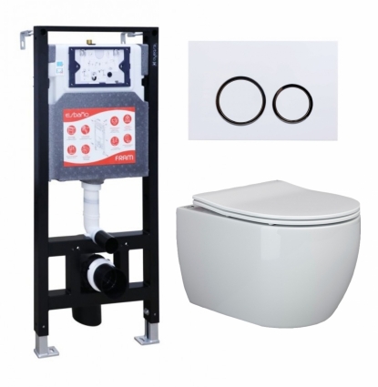 Комплект 3 в 1 инсталляция ESBANO FRAM + Унитаз подвесной Ceramica Nova Play CN3001 + кнопка белая глянцевая