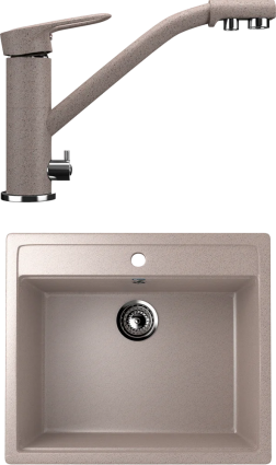 Комплект  Мойка кухонная Ulgran U-104 -302 песочная + Смеситель для кухни Ulgran U-010 -302 песочный матовая, прямоугольная