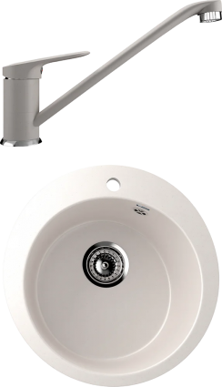Комплект  Мойка кухонная Ulgran U-405 -331 белая + Смеситель для кухни Ulgran U-004 -331 белый матовая, круглая