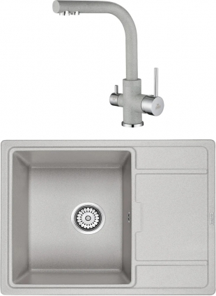 Комплект  Мойка кухонная Paulmark Weimar PM216550-GR серый + Смеситель для кухни Paulmark Essen Es213011-310 серый матовая, прямоугольная
