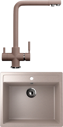 Комплект  Мойка кухонная Ulgran U-104 -302 песочная + Смеситель для кухни Ulgran U-016 -302 песочный матовая, прямоугольная