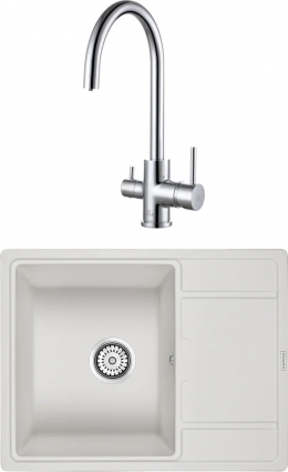 Комплект  Мойка кухонная Paulmark Weimar PM216550-WH белый + Смеситель для кухни Paulmark Essen Es213211-CR хром матовая, прямоугольная