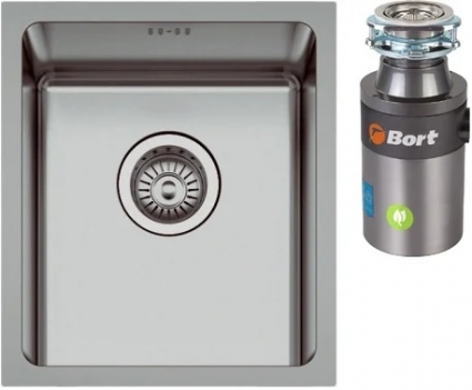 Комплект  Мойка кухонная Seaman Eco Roma SMR-4438A + Измельчитель отходов Bort Titan 4000 Plus брашированная, прямоугольная