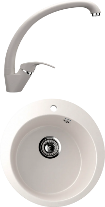Комплект  Мойка кухонная Ulgran U-405 -331 белая + Смеситель для кухни Ulgran U-007 -331 белый матовая, круглая