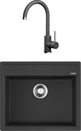Комплект  Мойка кухонная Omoikiri Daisen 60-BL черная + Смеситель для кухни Omoikiri Shinagawa BL черный матовая, прямоугольная