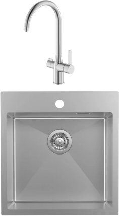 Комплект  Мойка кухонная Iddis Haze HAZ49S0i77 сатин + Смеситель для кухни Iddis Pure PURBNFJi05 матовая, квадратная