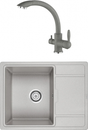 Комплект  Мойка кухонная Paulmark Weimar PM216550-GR серый + Смеситель для кухни Paulmark Essen Es213001-310 серый матовая, прямоугольная
