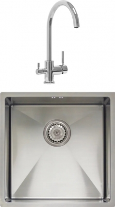 Комплект  Мойка кухонная Seaman Eco Marino SME-440 хром + Смеситель для кухни Seaman Barcelone SSL-5385 water polish брашированная, квадратная