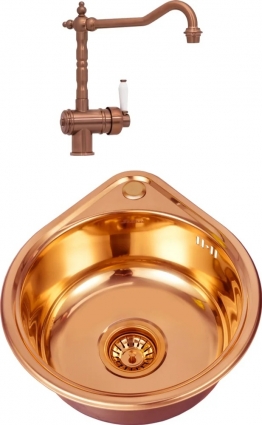 Комплект  Мойка кухонная Seaman Eco Wien SWT-3945 copper polish + Смеситель для кухни Seaman Barcelone SSL-5077 copper satin полированная, круглая