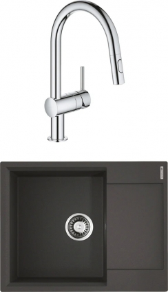 Комплект  Мойка кухонная Omoikiri Daisen 65 черная + Смеситель для кухни Grohe Minta 32321002 матовая, прямоугольная