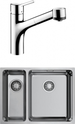 Комплект  Мойка кухонная Omoikiri Tadzava 58-2-U/IF R + Смеситель для кухни Hansgrohe Talis S 32841000 брашированная, прямоугольная