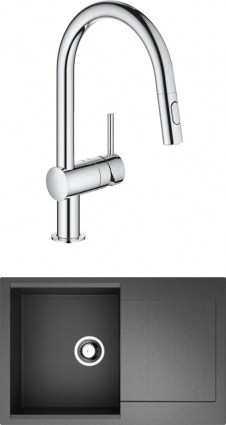 Комплект  Мойка кухонная Omoikiri Daisen 78-BL черная + Смеситель для кухни Grohe Minta 32321002 матовая, прямоугольная