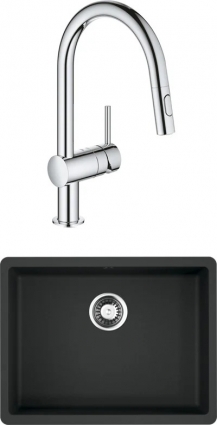 Комплект  Мойка кухонная Omoikiri Kata 54-U-BL черная + Смеситель для кухни Grohe Minta 32321002 матовая, прямоугольная