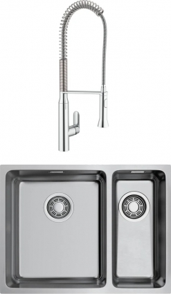 Комплект  Мойка кухонная Omoikiri Tadzava 58-2-U/IF L + Смеситель для кухни Grohe K7 32950000 с гибким изливом, брашированная, прямоугольная