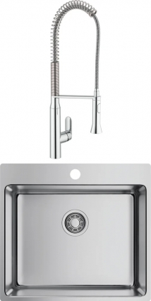 Комплект  Мойка кухонная Omoikiri Amadare 55-IN + Смеситель для кухни Grohe K7 32950000 с гибким изливом, брашированная, прямоугольная