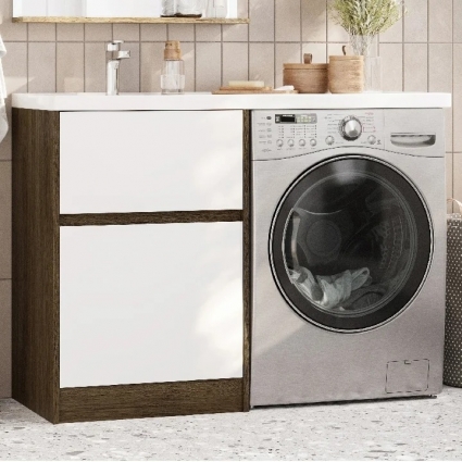 Тумба с раковиной Акватон Лондри 60 L, дуб кантри, белый, матовая, с ящиками