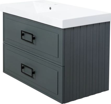 Тумба с раковиной La Fenice Cubo Twin 90 L, серая, подвесная, матовая