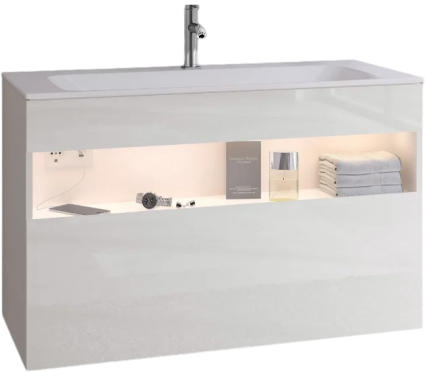 Тумба для комплекта Keuco Stageline 32872 100 см, с подсветкой, розеткой и точкой зарядки USB и USB-C, белая, подвесная, матовая