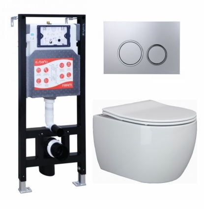 Комплект 3 в 1 инсталляция ESBANO FRAM + Унитаз подвесной Ceramica Nova Play CN3001 + кнопка хром матовая