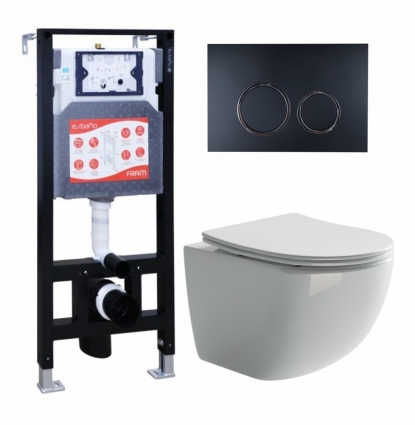 Комплект 3 в 1 инсталляция ESBANO FRAM + Унитаз подвесной Ceramica Nova Forma CN3009 + кнопка черная матовая