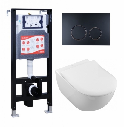 Комплект 3 в 1 инсталляция ESBANO FRAM + Унитаз подвесной Villeroy & Boch Subway 2.0 5614R201 + кнопка черная матовая