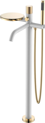 Напольный смеситель для ванны с душем Boheme Stick 129-WG.2 white touch gold, однорычажный, длина излива 26.65 см