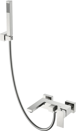 Смеситель для ванны с душем Boheme Qubic 473-NB brushed nickel, однорычажный, сталь