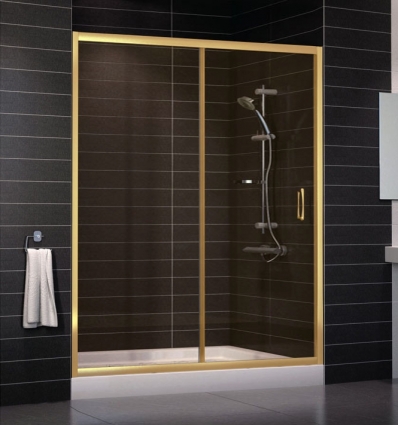 Душевая дверь в нишу Vegas Glass ZP 0160 09 05 стекло бронза, 160, раздвижная, профиль золото