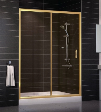 Душевая дверь в нишу Vegas Glass ZP 0150 09 05 стекло бронза, 150, раздвижная, профиль золото