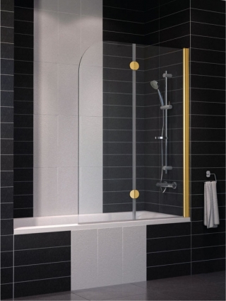 Шторка на ванну Vegas Glass E2V 0120 09 01 R профиль золото, стекло прозрачное, складная, правая