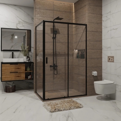 Душевой уголок Niagara Nova NG-82-13AB-A70B 130x70, прямоугольный, черный, двери раздвижные, стекло прозрачное