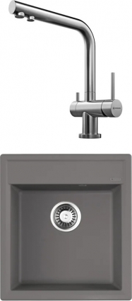 Комплект Мойка кухонная Omoikiri Daisen 46-GR leningrad grey + Смеситель для кухни Omoikiri Nagano BN нержавеющая сталь матовая, прямоугольная