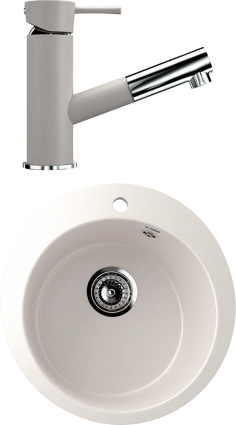 Комплект  Мойка кухонная Ulgran U-405 -331 белая + Смеситель для кухни Ulgran U-009 -331 белый матовая, круглая