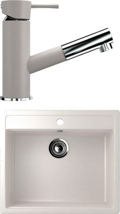 Комплект  Мойка кухонная Ulgran U-104 -331 белая + Смеситель для кухни Ulgran U-009 -331 белый матовая, прямоугольная