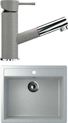 Комплект  Мойка кухонная Ulgran U-104 -310 серая + Смеситель для кухни Ulgran U-009 -310 серый матовая, прямоугольная