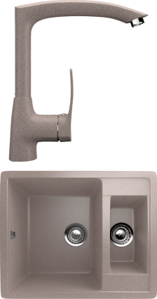 Комплект  Мойка кухонная Ulgran U-106 -302 песочная + Смеситель для кухни Ulgran U-005 -302 песочный матовая, прямоугольная