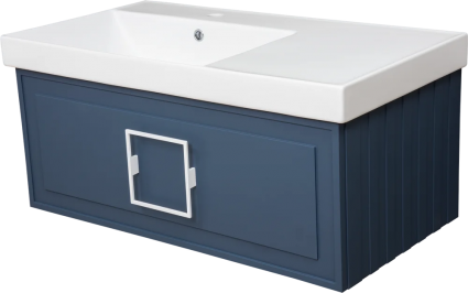 Тумба с раковиной La Fenice Cubo 90 L, синяя, подвесная, матовая