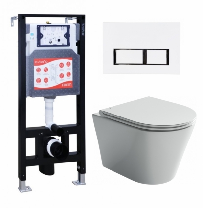Комплект 3 в 1 инсталляция ESBANO FRAM + Унитаз подвесной Ceramica Nova Forma CN3011 + кнопка белая глянцевая