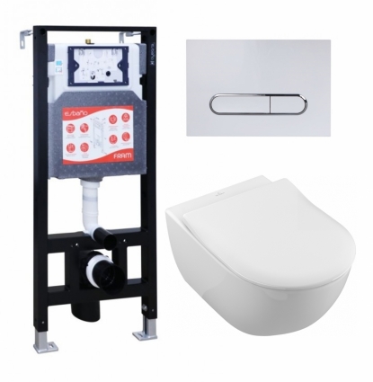 Комплект 3 в 1 инсталляция ESBANO FRAM + Унитаз подвесной Villeroy & Boch Subway 2.0 5614R201 + кнопка белая глянцевая