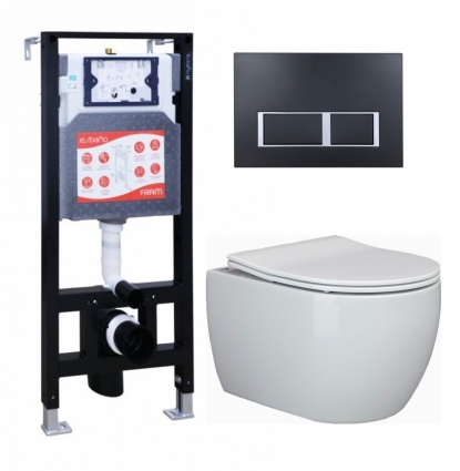 Комплект 3 в 1 инсталляция ESBANO FRAM + Унитаз подвесной Ceramica Nova Play CN3001 + кнопка черная матовая