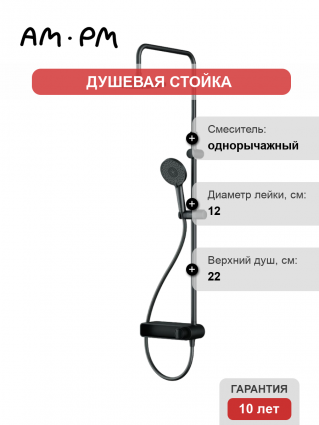 Душевая стойка Am.Pm X-Joy F0785A622 черный матовый штанга 152.2 см, шланг металлический 175 см