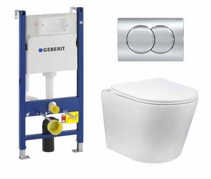 Комплект 3 в 1 инсталляция Geberit Duofix + Унитаз Vincea Piatti VT1-11 подвесной Белый + кнопка хром Delta01 