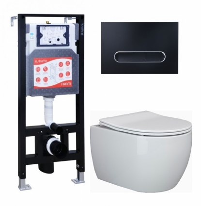 Комплект 3 в 1 инсталляция ESBANO FRAM + Унитаз подвесной Ceramica Nova Play CN3001 + кнопка черная матовая