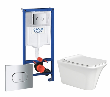Комплект 3 в 1 инсталляция Grohe Solido 38981000 + Унитаз подвесной CeruttiSpa Nivolet Aria 9034 + кнопка хром