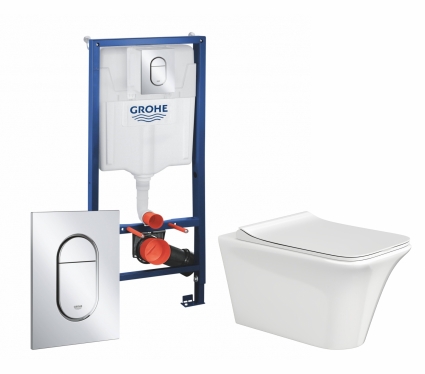 Комплект 3 в 1 инсталляция Grohe Rapid SL 39504000 + Унитаз подвесной CeruttiSpa Nivolet Aria 9034 + кнопка хром Arena Cosmopolitan