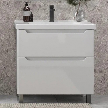 Тумба с раковиной Sanstar Lanciano 80, подвесная, глянцевая, с ящиками