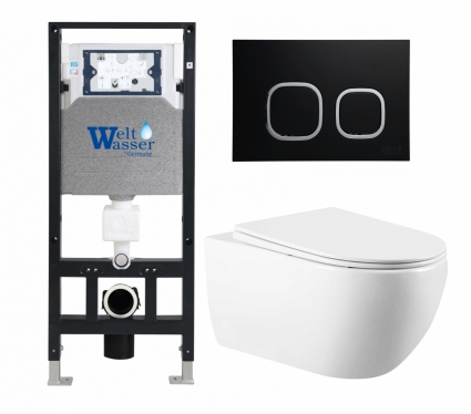 Комплект 3 в 1 инсталляция WeltWasser WW Amberg 506 10000005662 + Унитаз подвесной Vincea Evo VT1-34 + кнопка черная