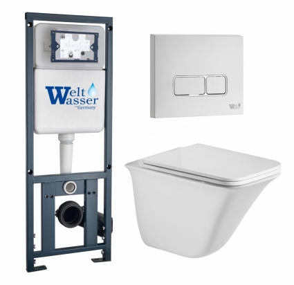 Комплект 3 в 1 инсталляция WeltWasser WW Marberg 410 10000005948 + Подвесной унитаз WeltWasser Rotbach 004 GL-WT + кнопка белая глянцевая SE