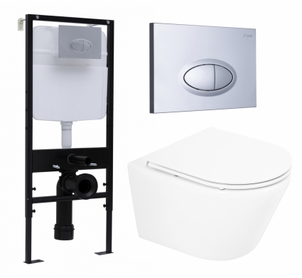 Комплект 3 в 1 инсталляция Logan H1067-1170 297674 + Унитаз подвесной BelBagno Tre BB8001CHR/SC + кнопка хром матовая